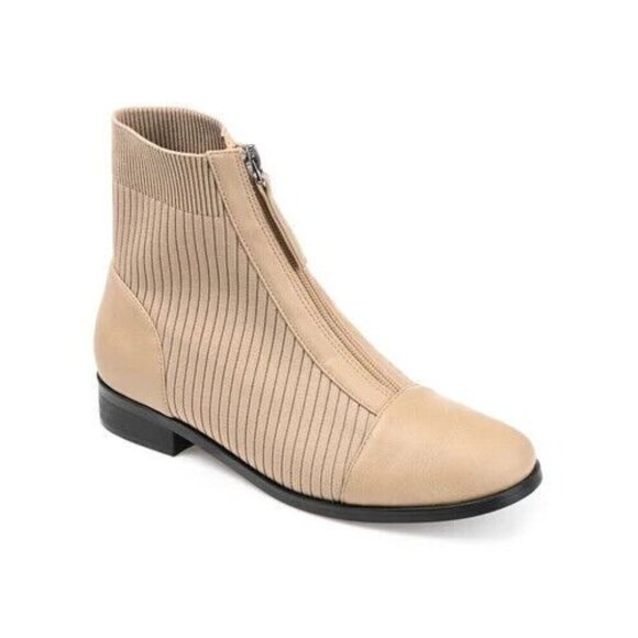 Journee Collection Women's Bexlie Front Zip Knit Ankle Booties Tan Size US 6.5 - Picture 2 of 9